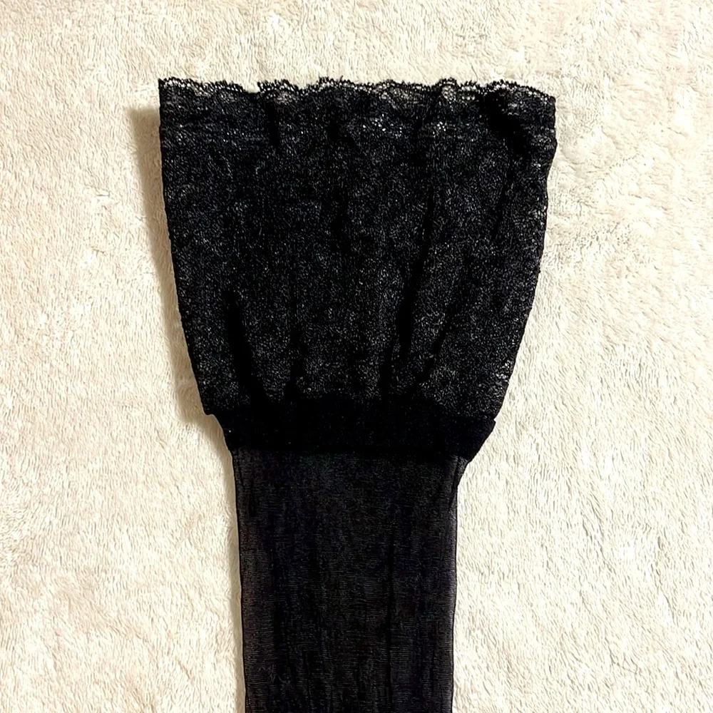 Frederick's of Hollywood.  Black Thigh Highs Collection. Wide Lace Top. Size M